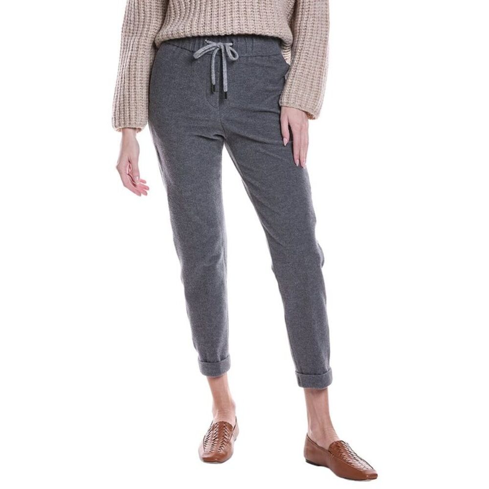 Peserico Womens Brushed Piped Pant, Grey
